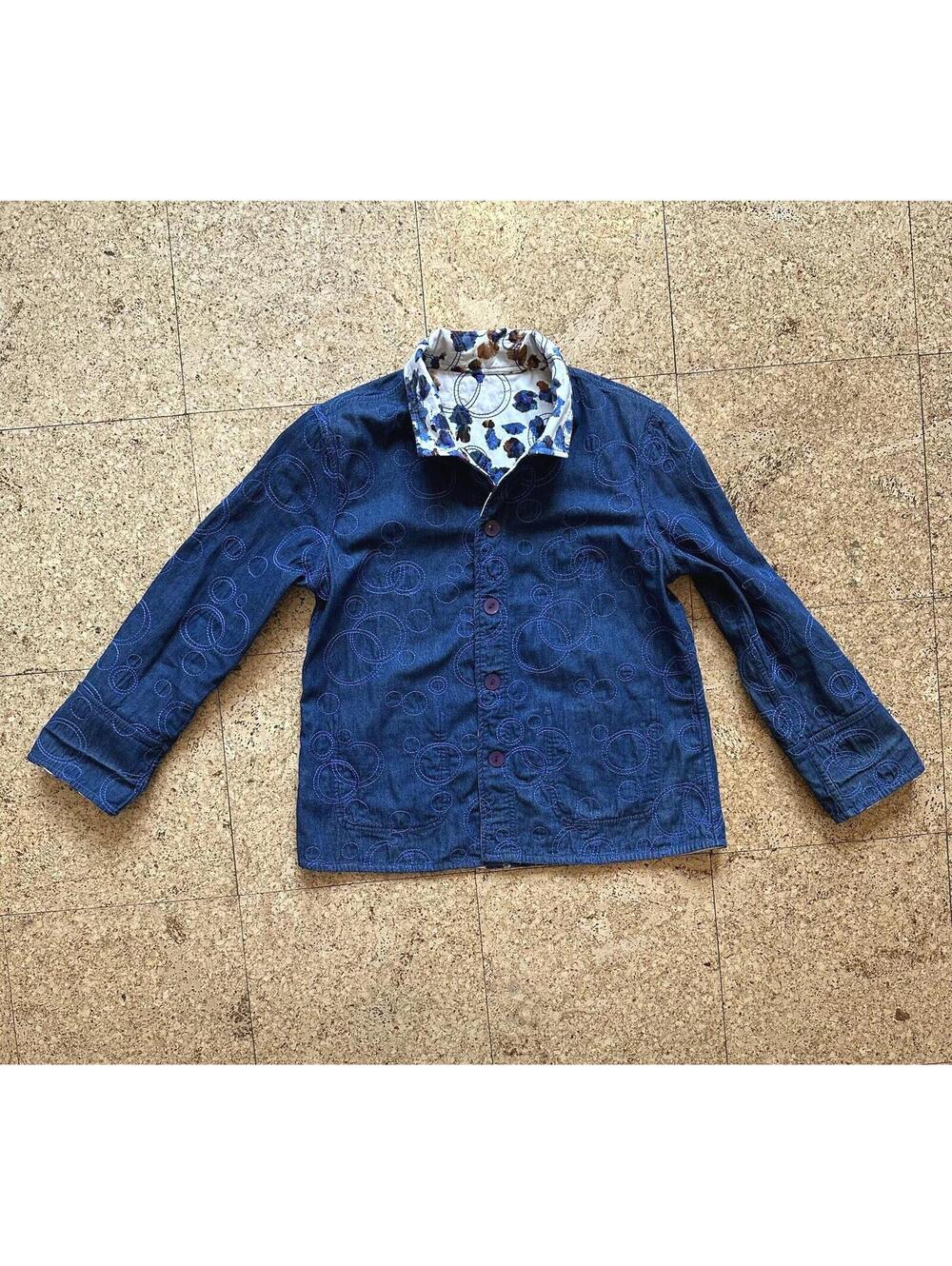 CASUAL STUDIO Reversible Denim Chore Jacket Women's M Embroidered/Splatter Print